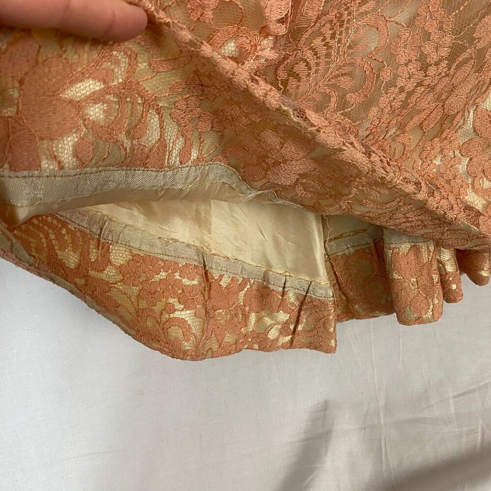 Vintage 50s Dress Womens Small Pink Satin & Lace Midi Wedding Cocktail 36x24x36 - Picture 6 of 14